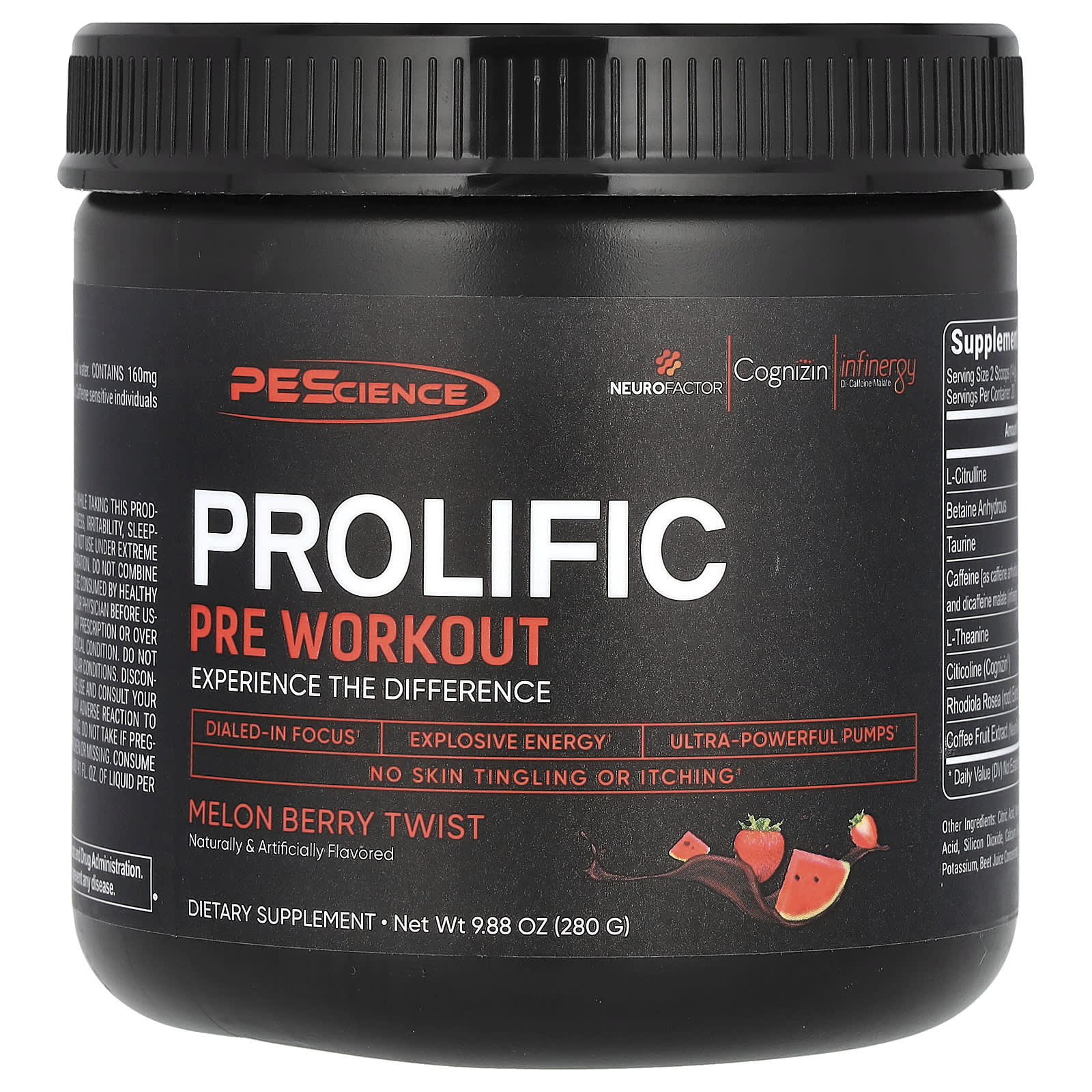 PEScience, Prolific, Pre Workout, Melon Berry Twist, 9.88 oz (280 g) - Image 1
