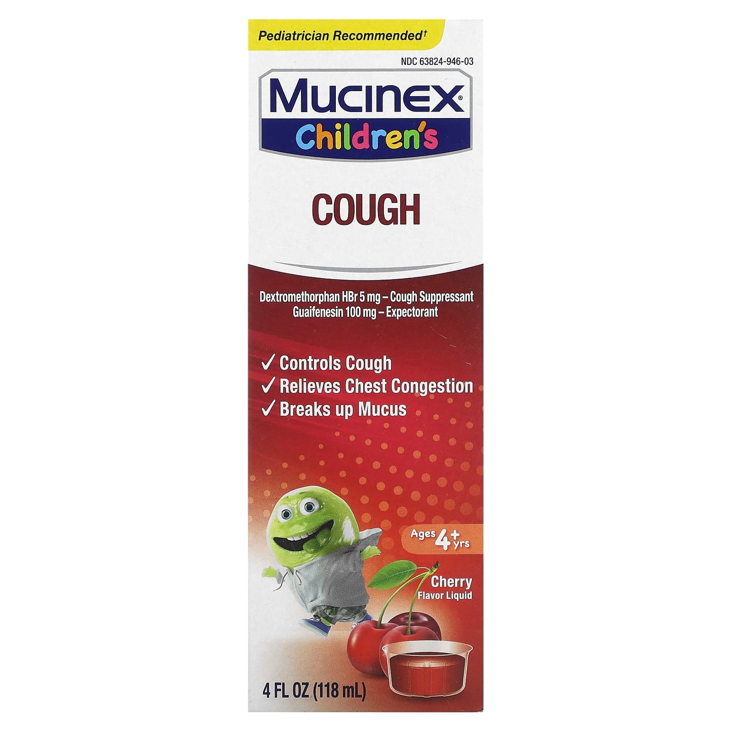Mucinex, Children's, Cough, Ages 4+ Yrs, Cherry, 4 fl oz (118 ml) - Image 1