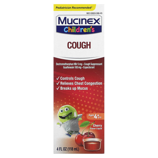 Mucinex, Children's, Cough, Ages 4+ Yrs, Cherry, 4 fl oz (118 ml) - Image 1