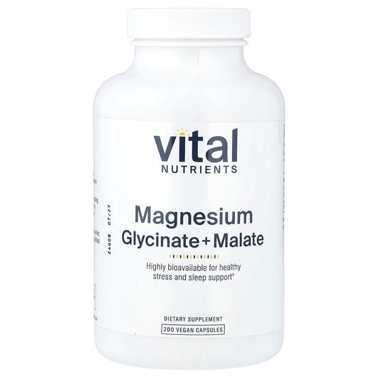 Vital Nutrients, Magnesium, Glycinate + Malate, 200 Vegan Capsules (120 mg per Capsule) - Image 1