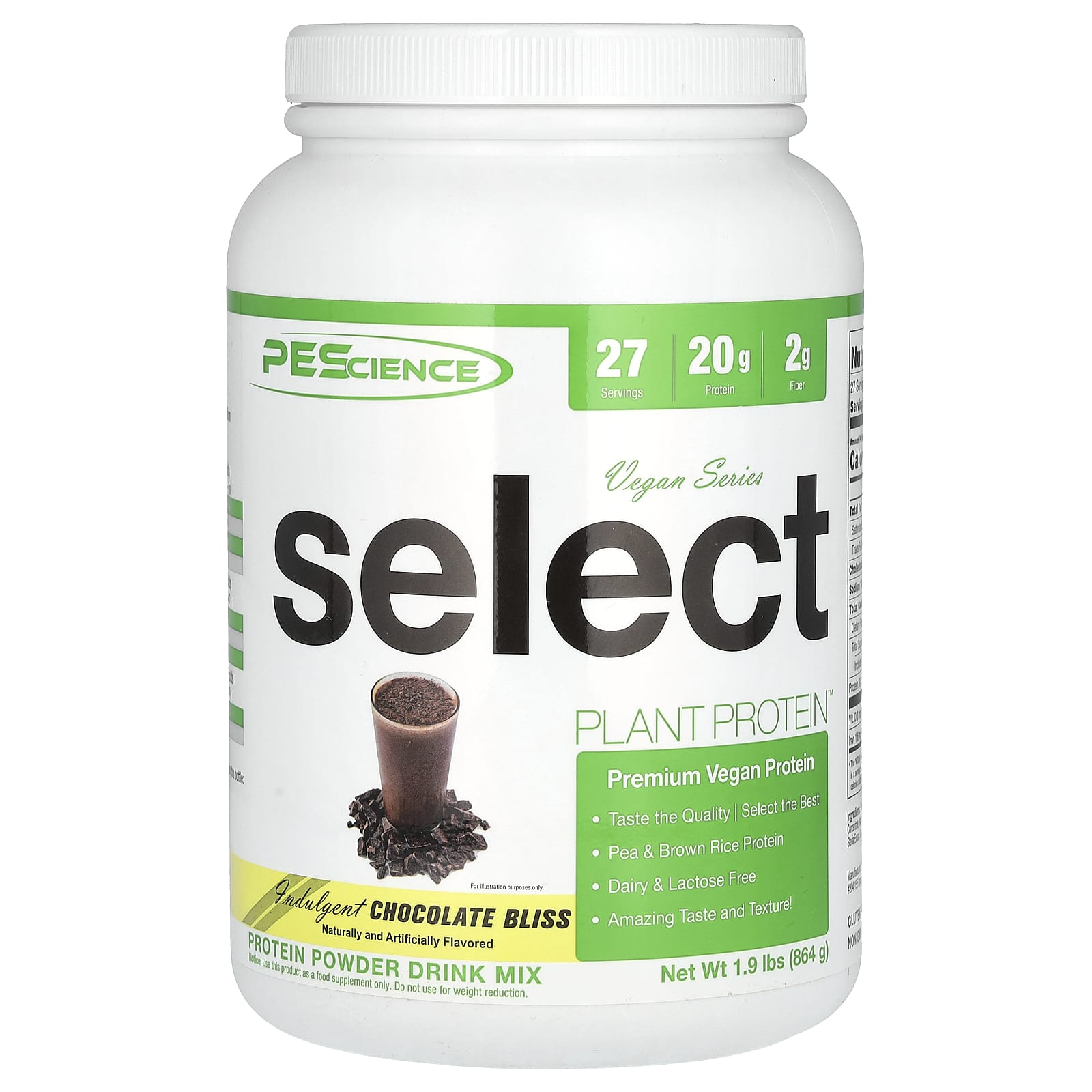 PEScience, Vegan Series, Select Plant Protein™, Indulgent Chocolate Bliss, 1.9 lbs (864 g) - Image 1