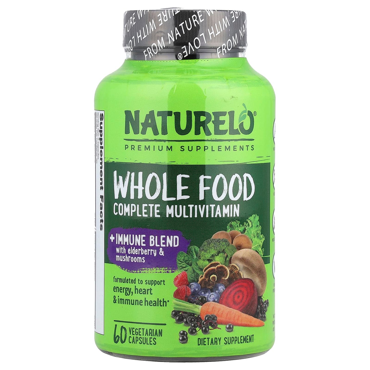 NATURELO, Whole Food Complete Multivitamin + Immune Blend, 60 Vegetarian Capsules - Image 1