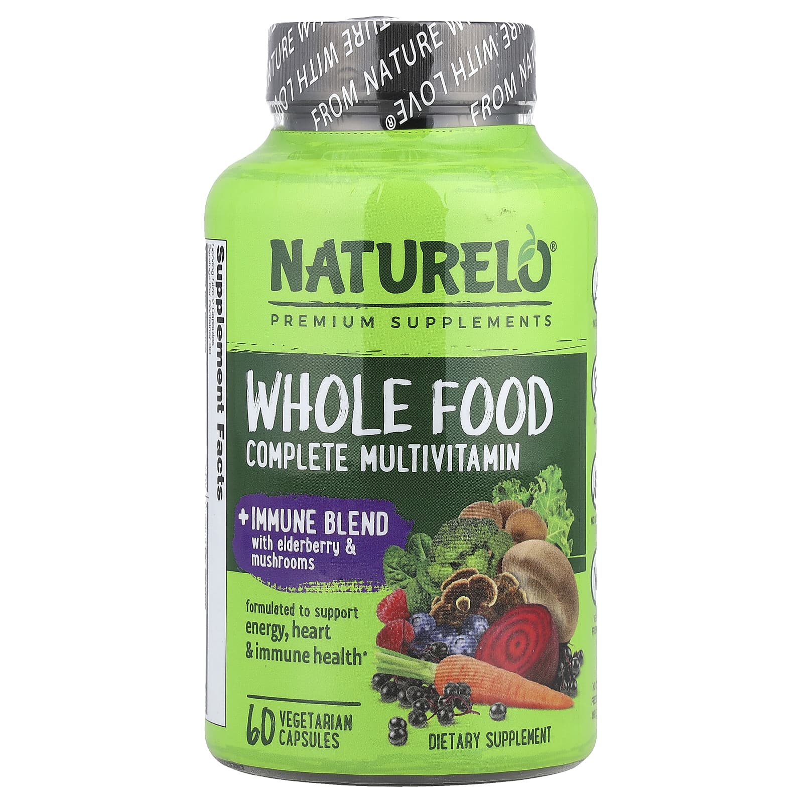 NATURELO, Whole Food Complete Multivitamin + Immune Blend, 60 Vegetarian Capsules - Image 1