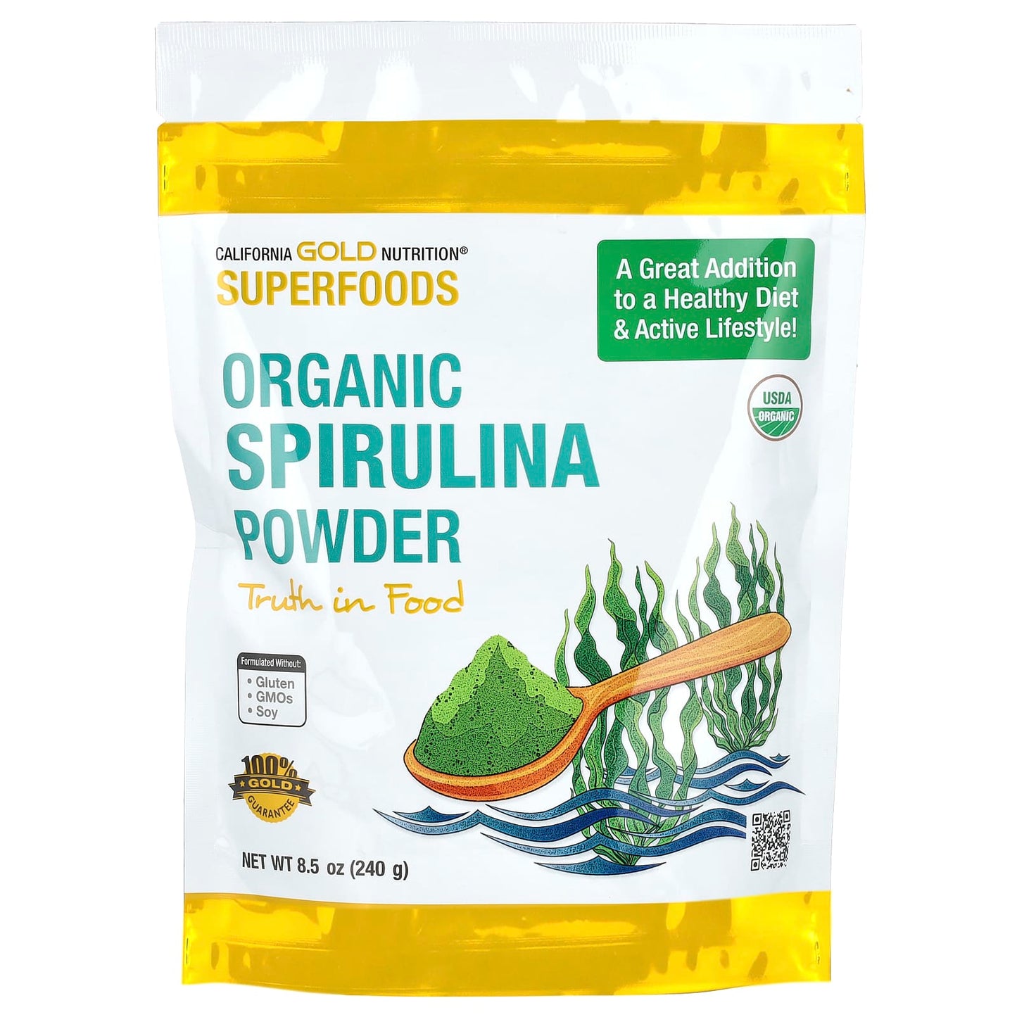 California Gold Spirulina Powder, Organic Superfood Supplement, 8.5 oz - Image 1