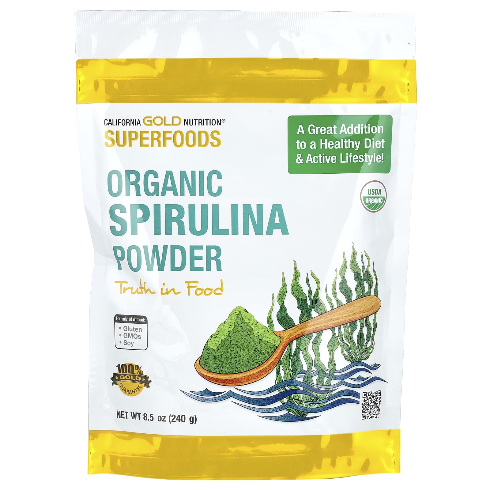 California Gold Spirulina Powder, Organic Superfood Supplement, 8.5 oz - Image 1