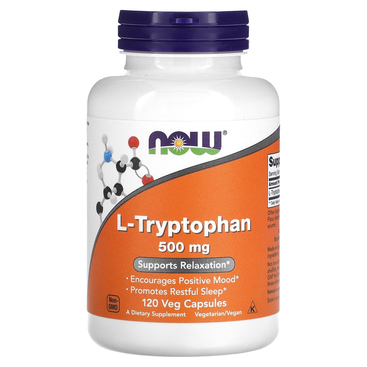 NOW Foods, L-Tryptophan, 500 mg, 120 Veg Capsules - Image 1