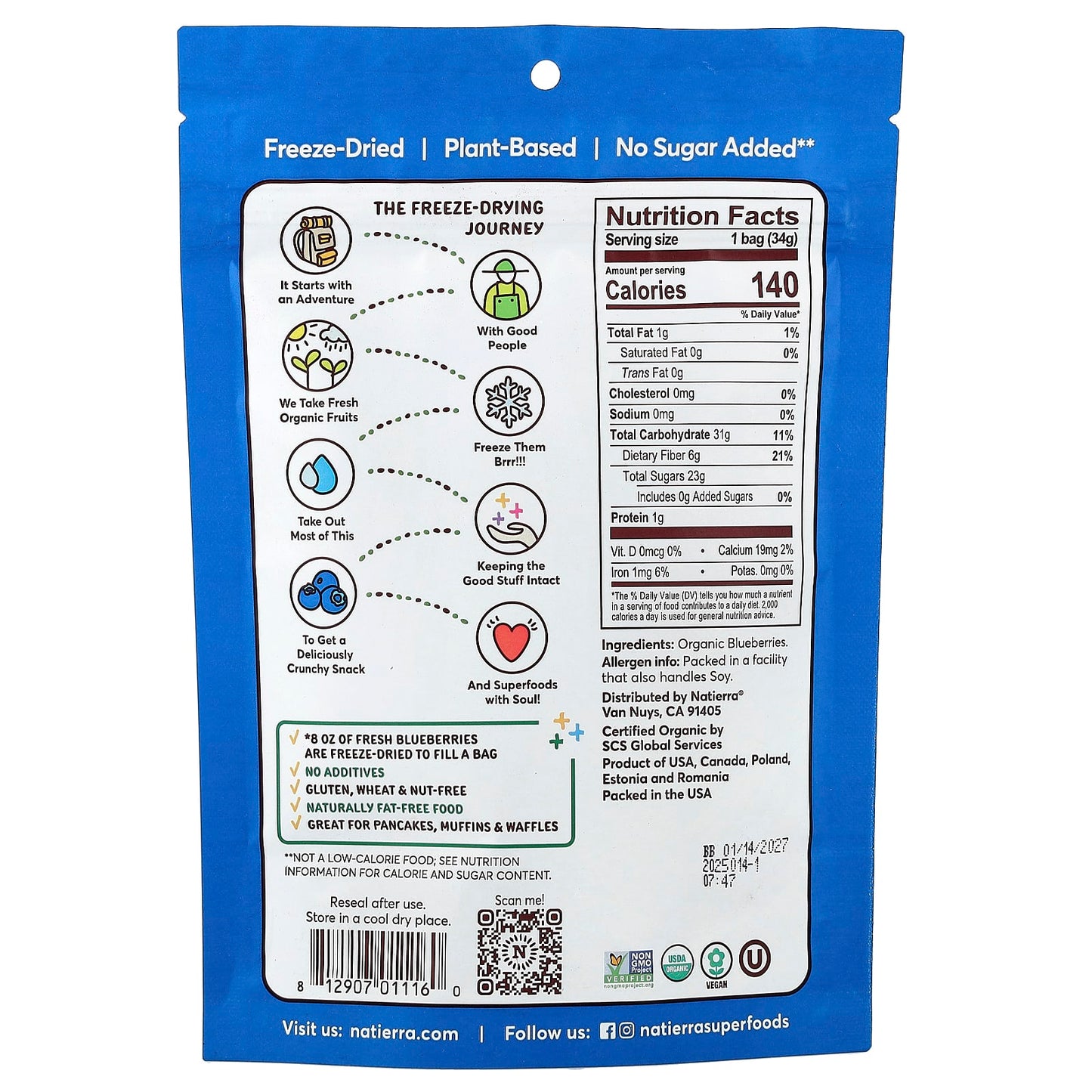 Natierra, Organic Freeze-Dried Blueberries, 1.2 oz (34 g) - Image 2