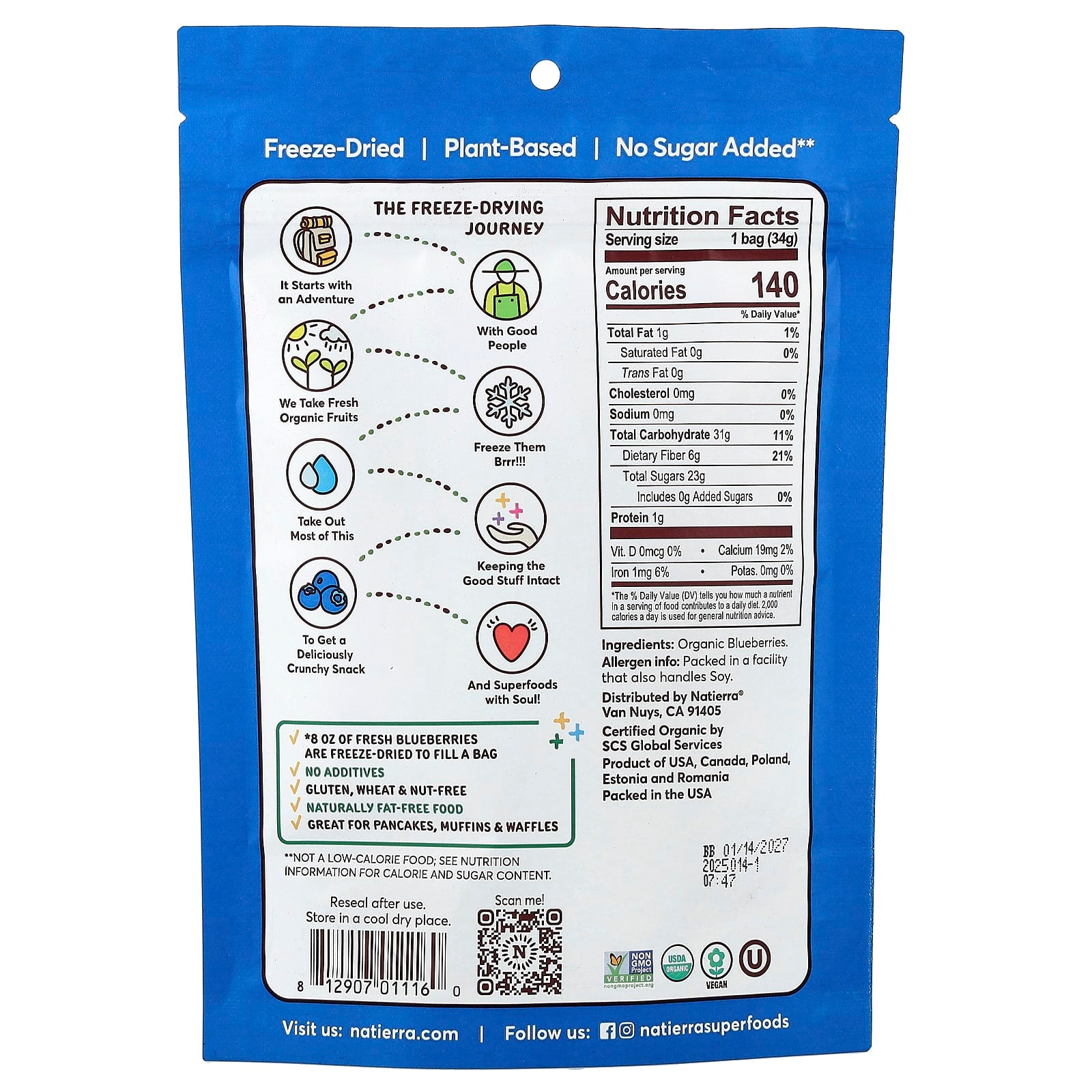 Natierra, Organic Freeze-Dried Blueberries, 1.2 oz (34 g) - Image 2