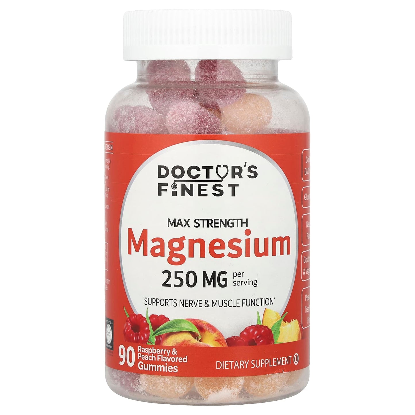 Max Strength Magnesium Gummies by Doctor's Finest, Raspberry & Peach, 90 Count - Image 1
