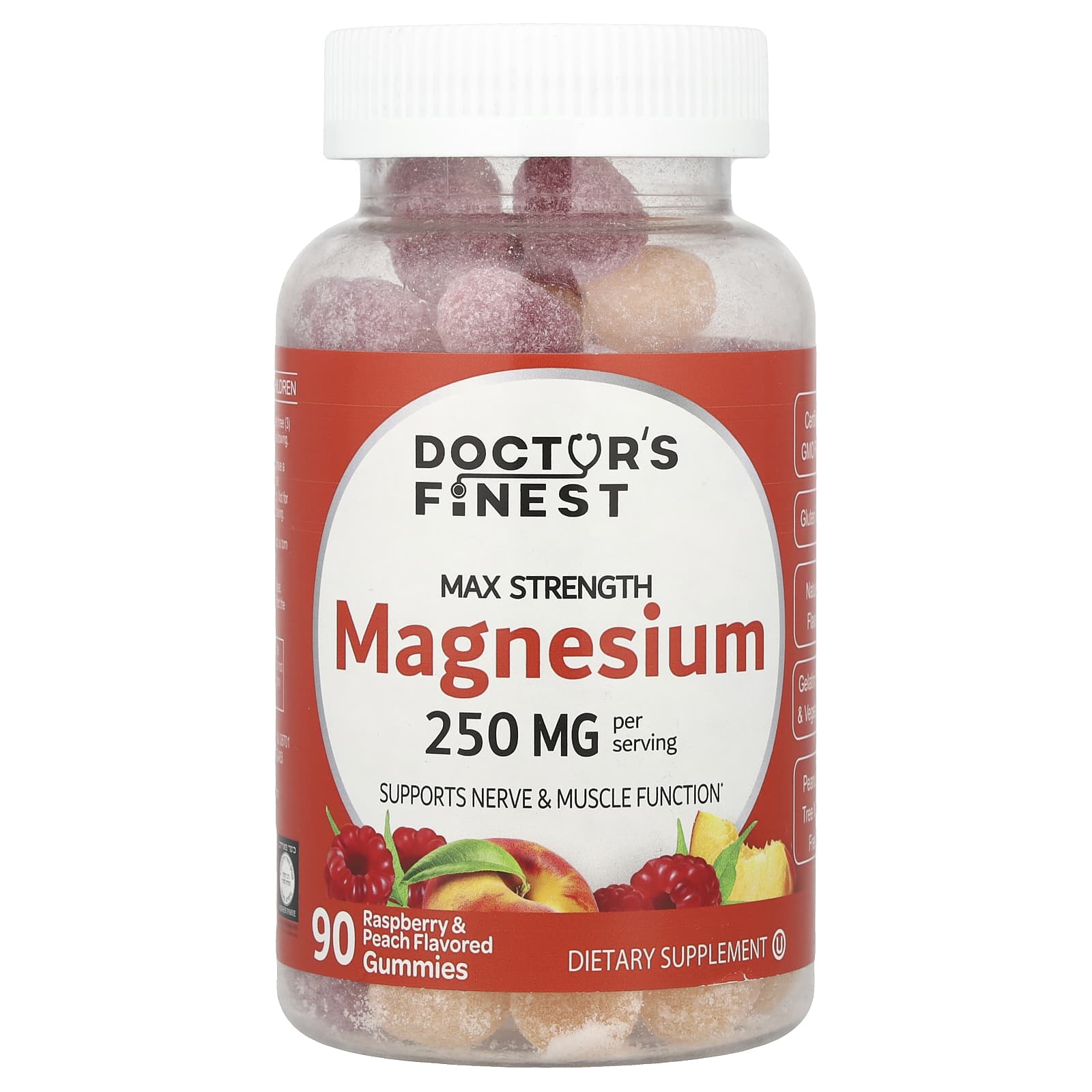 Max Strength Magnesium Gummies by Doctor's Finest, Raspberry & Peach, 90 Count - Image 1