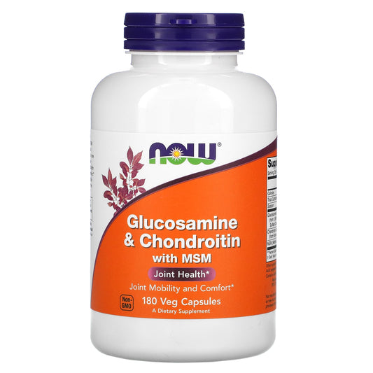 NOW Foods, Glucosamine & Chondroitin with MSM, 180 Veg Capsules - Image 1