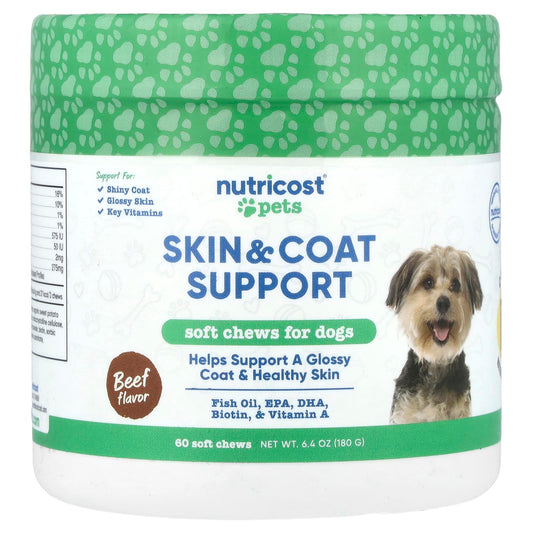 Nutricost, Pets, Skin & Coat Support, For Dogs, Beef, 60 Soft Chews, 6.4 oz (180 g) - Image 1