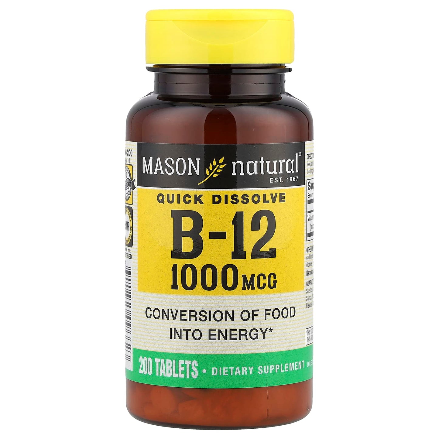 Mason Natural, Vitamin B-12, Quick Dissolve, 1,000 mcg, 200 Tablets - Image 1