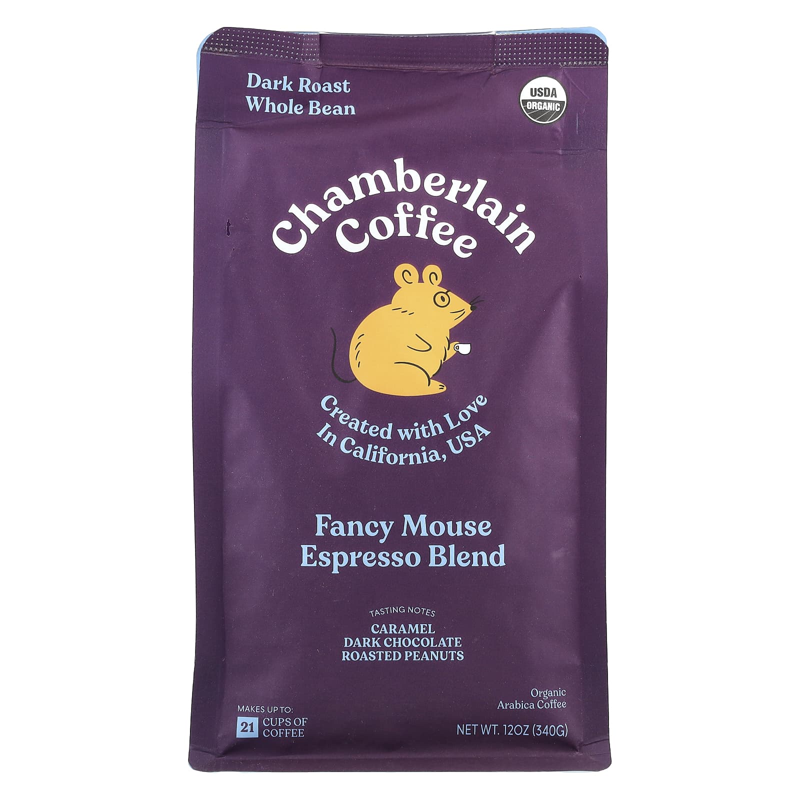 USDA Organic Dark Roast Coffee, Whole Bean, 12 oz | Chamberlain Coffee - Image 1