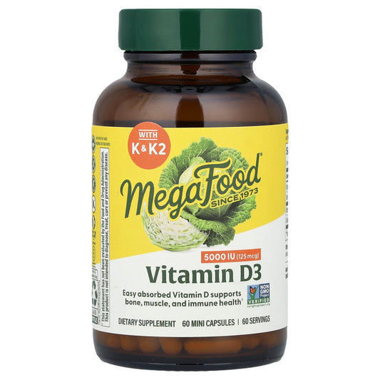 MegaFood, Vitamin D3, 125 mcg  (5,000 IU), 60 Mini Capsules - Image 1