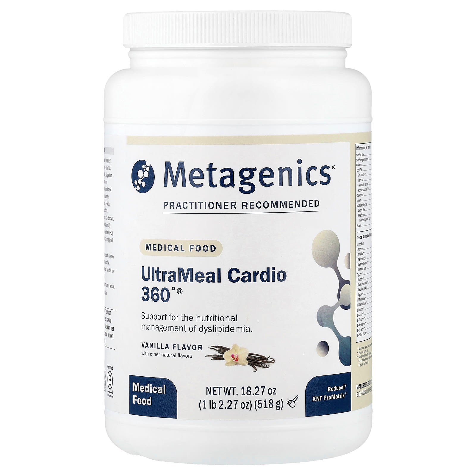 Metagenics, UltraMeal Cardio 360°,  Medical Food, Vanilla, 1 lb 2.27 oz (518 g) - Image 1