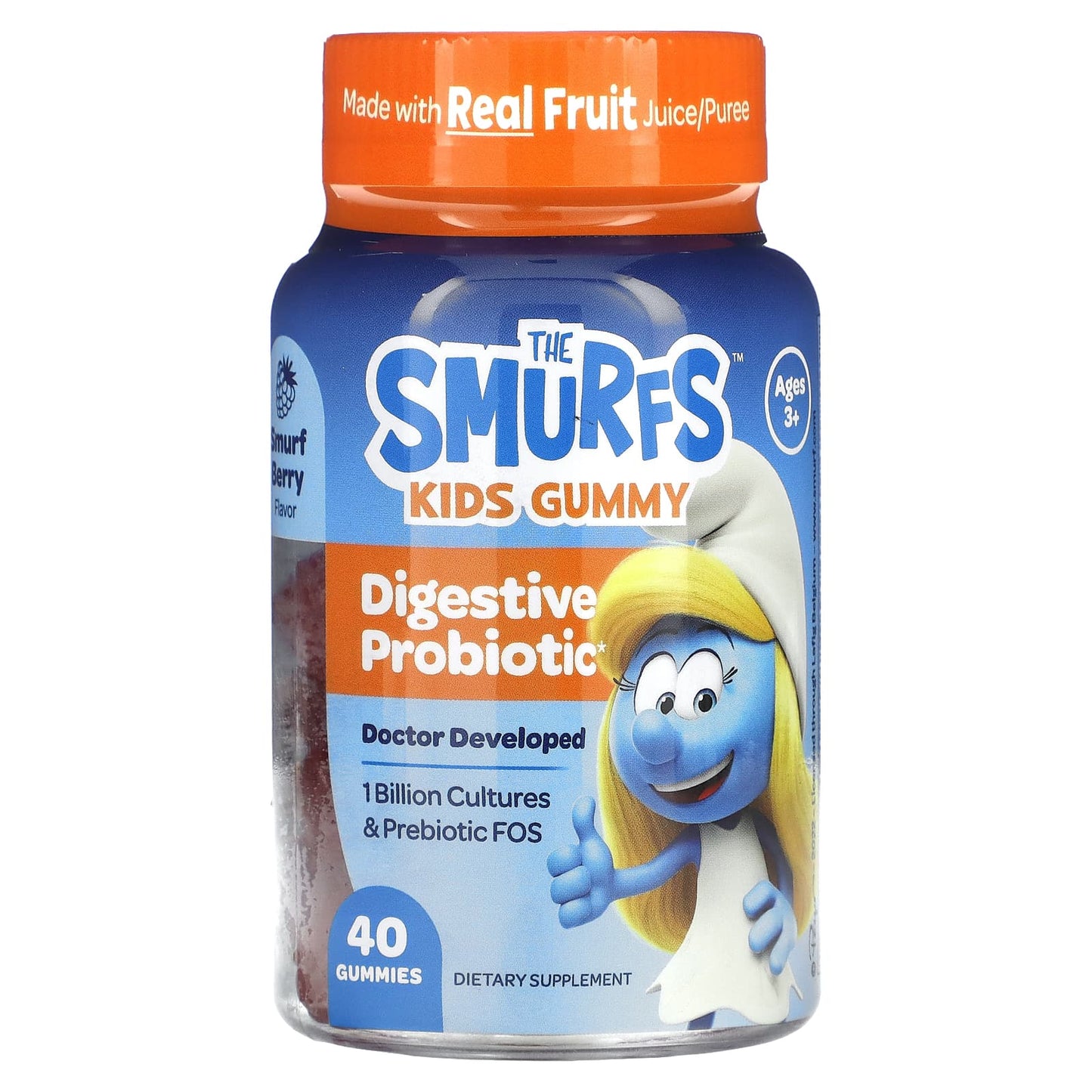 The Smurfs, Kids Gummy, Digestive Probiotic, Ages 3+, Smurf Berry, 40 Gummies - Image 1