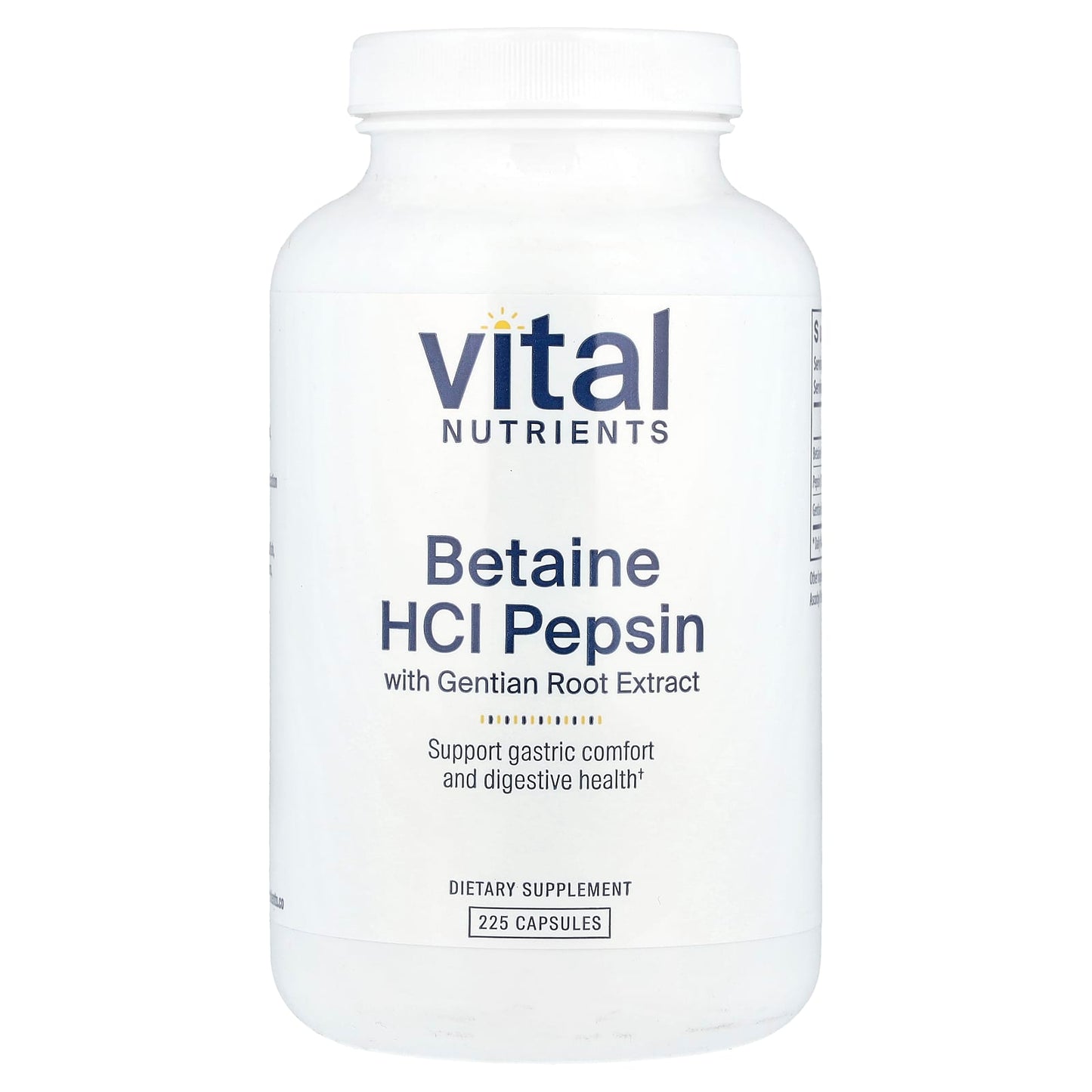 Vital Nutrients, Betaine HCl Pepsin with Gentian Root Extract, 225 Capsules - Image 1