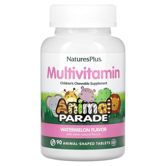 NaturesPlus, Animal Parade, Children's Chewable Multivitamin Supplement, Watermelon, 90 Animal-Shaped Tablets - Image 1