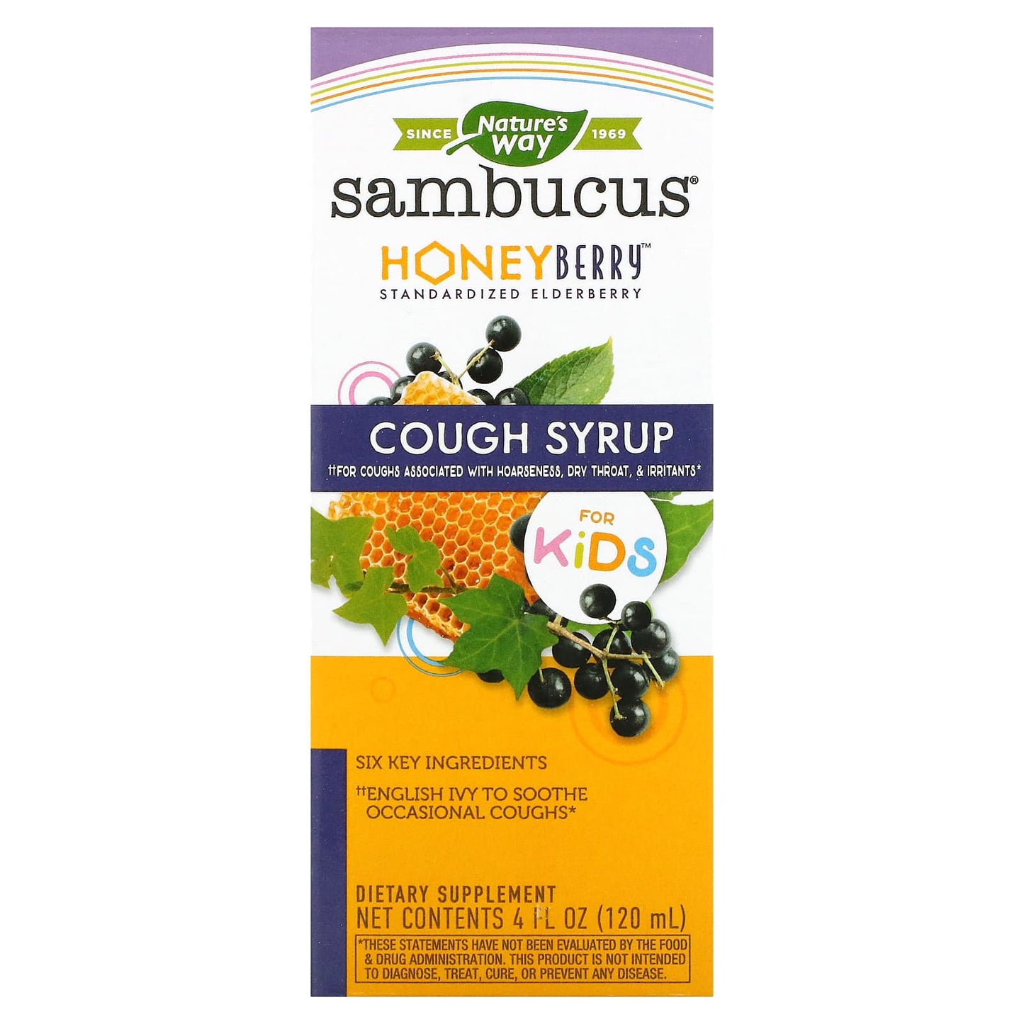 Nature's Way, Sambucus for Kids, HoneyBerry Cough Syrup, 4 fl oz (120 ml) - Image 1
