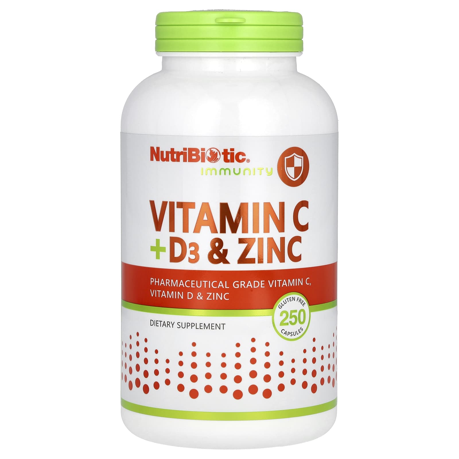NutriBiotic, Immunity, Vitamin C + D3 & Zinc, 250 Capsules - Image 1