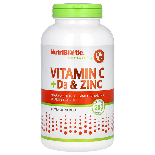 NutriBiotic, Immunity, Vitamin C + D3 & Zinc, 250 Capsules - Image 1
