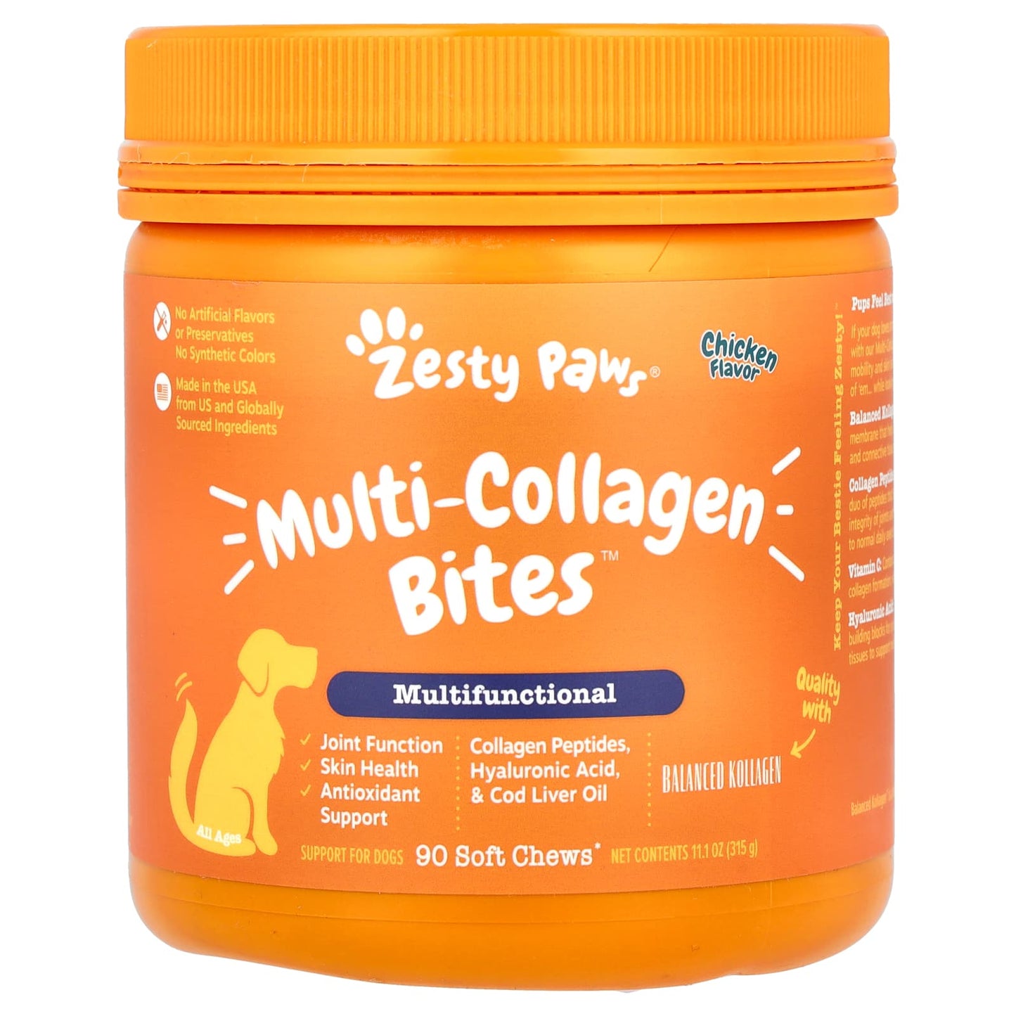 Zesty Paws, Multi-Collagen Bites™, Multifunctional, For Dogs, All Ages, Chicken, 90 Soft Chews - Image 1