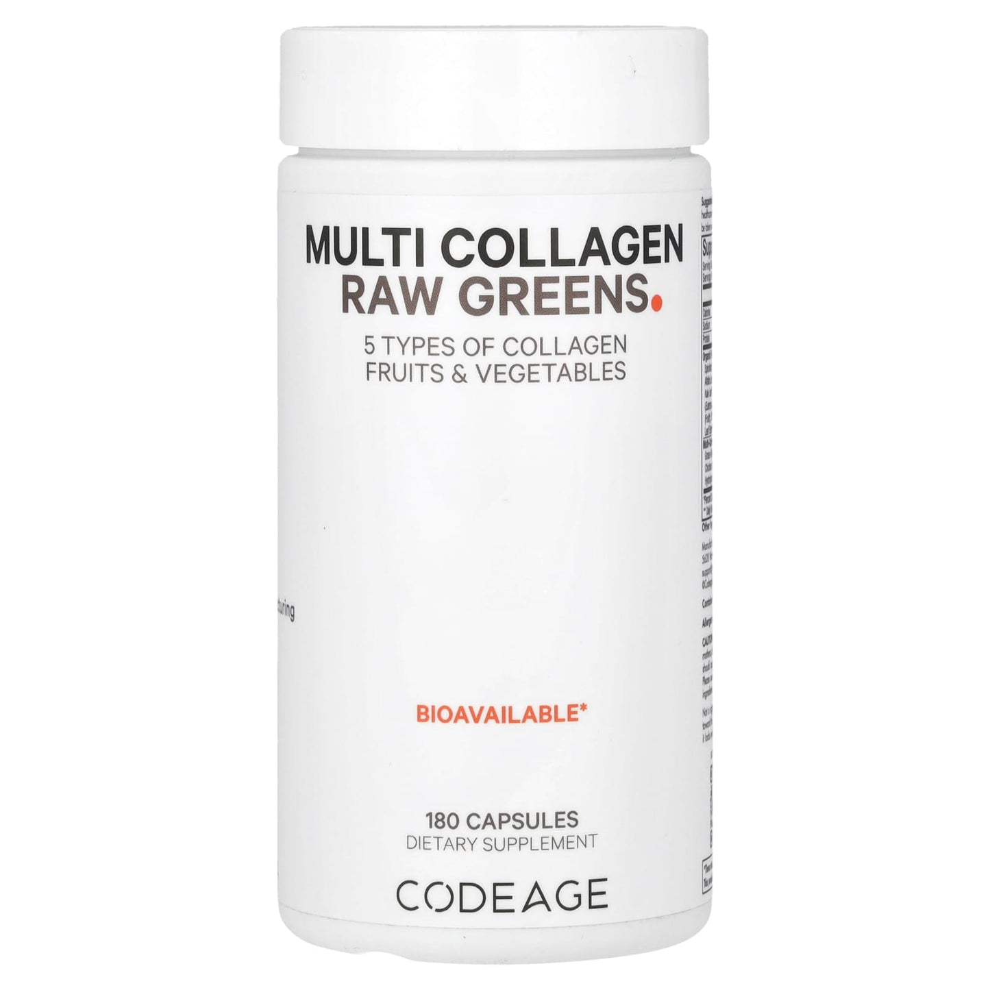 Codeage Multi Collagen Raw Greens Supplement, 180 Capsules, Grass-Fed & Non-GMO - Image 1