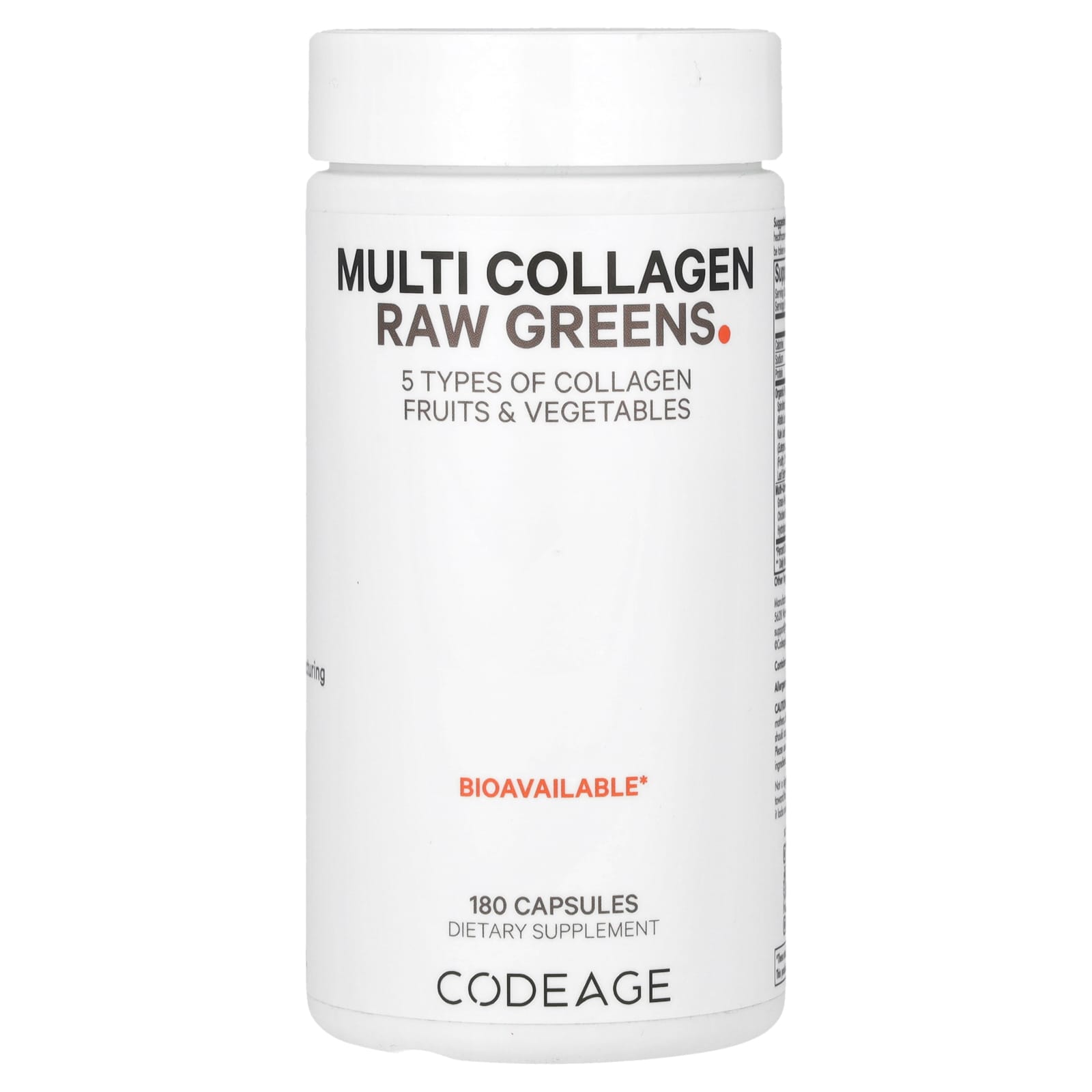 Codeage Multi Collagen Raw Greens Supplement, 180 Capsules, Grass-Fed & Non-GMO - Image 1