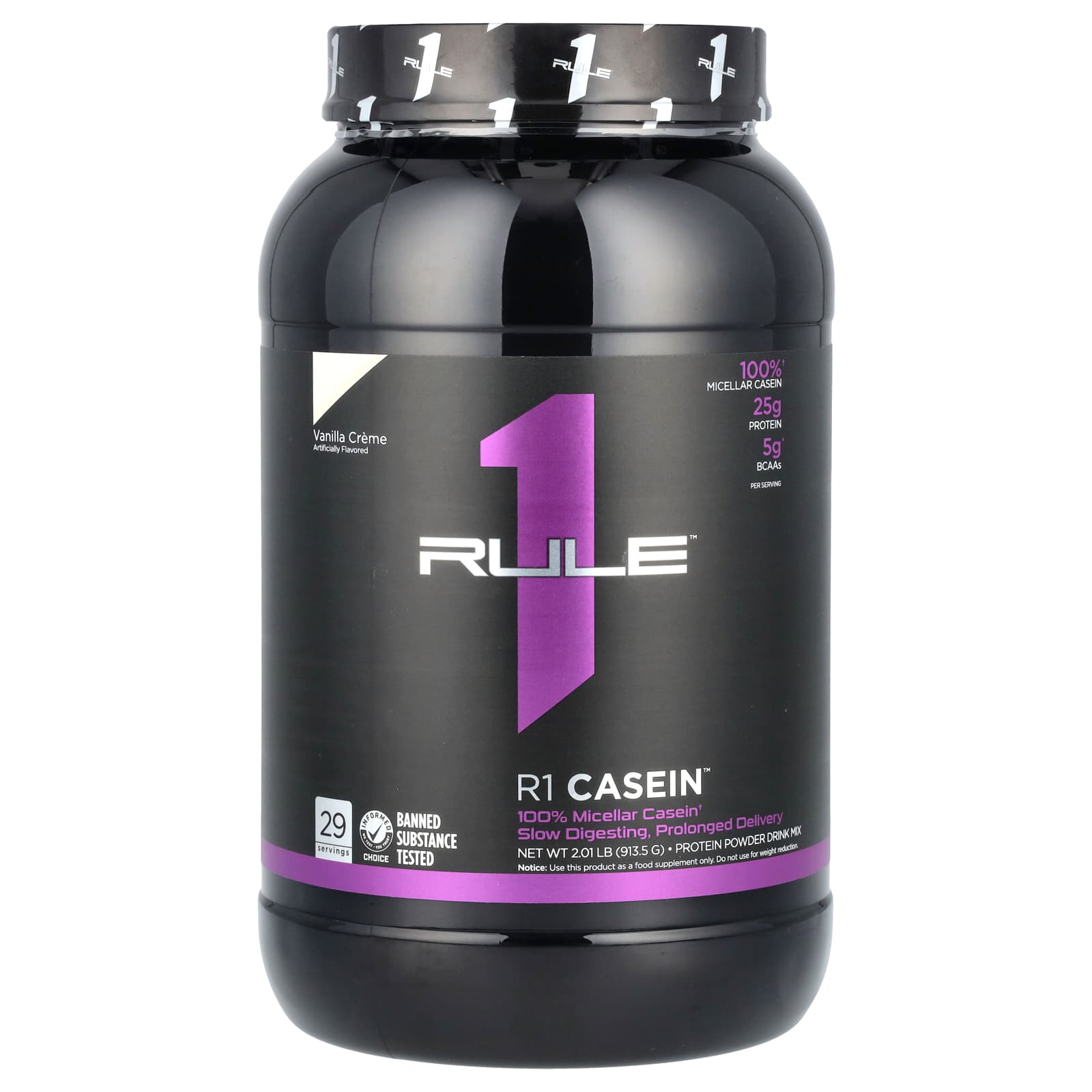 Rule One Proteins, R1 Casein, Protein Powder Drink Mix, Vanilla Creme, 2.01 lbs (913.5 g) - Image 1