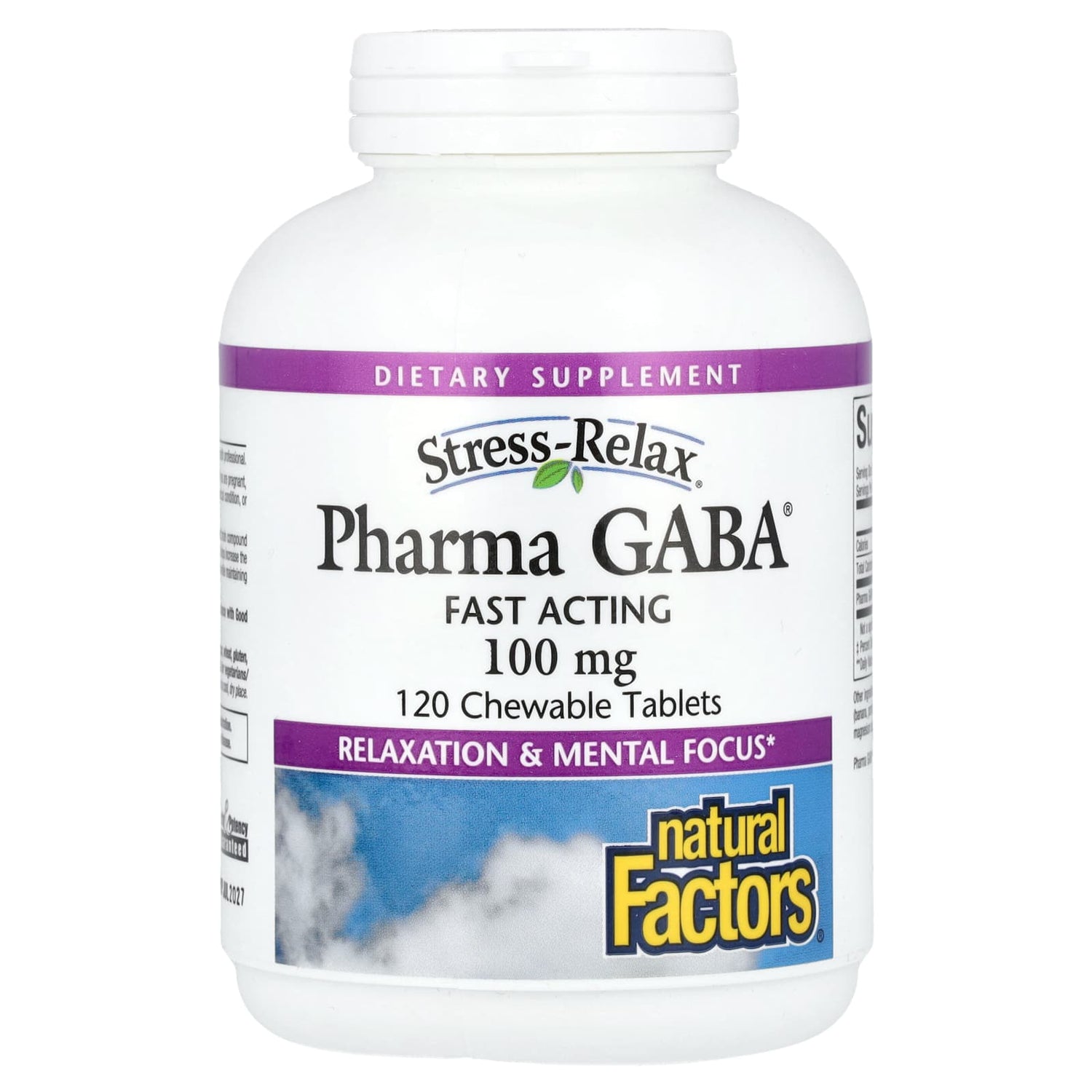 Natural Factors, Stress-Relax®, Pharma GABA®, 100 mg, 120 Chewable Tablets - Image 1