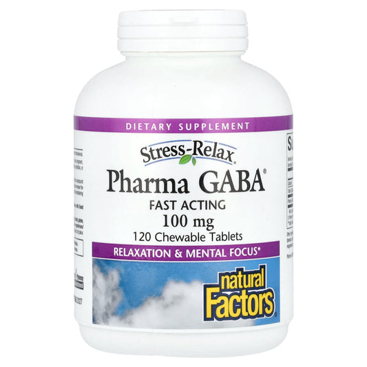 Natural Factors, Stress-Relax®, Pharma GABA®, 100 mg, 120 Chewable Tablets - Image 1