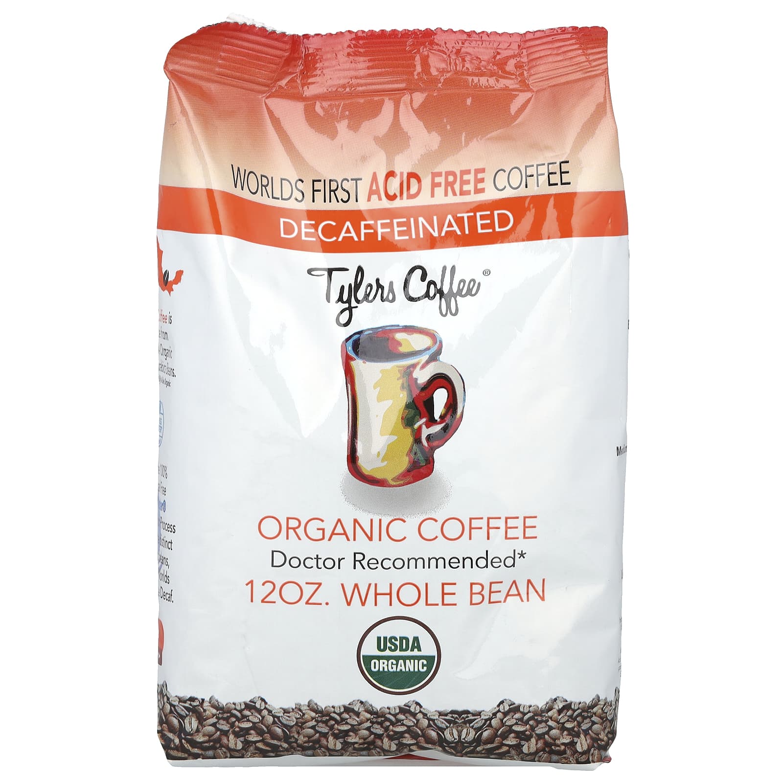 Tylers Coffees, Organic Coffee, Whole Bean, Decaffeinated, 12 oz - Image 1