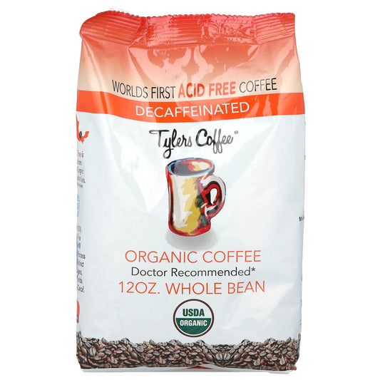 Tylers Coffees, Organic Coffee, Whole Bean, Decaffeinated, 12 oz - Image 1