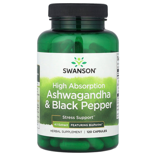 Swanson, High Absorption Ashwagandha & Black Pepper, 120 Capsules - Image 1