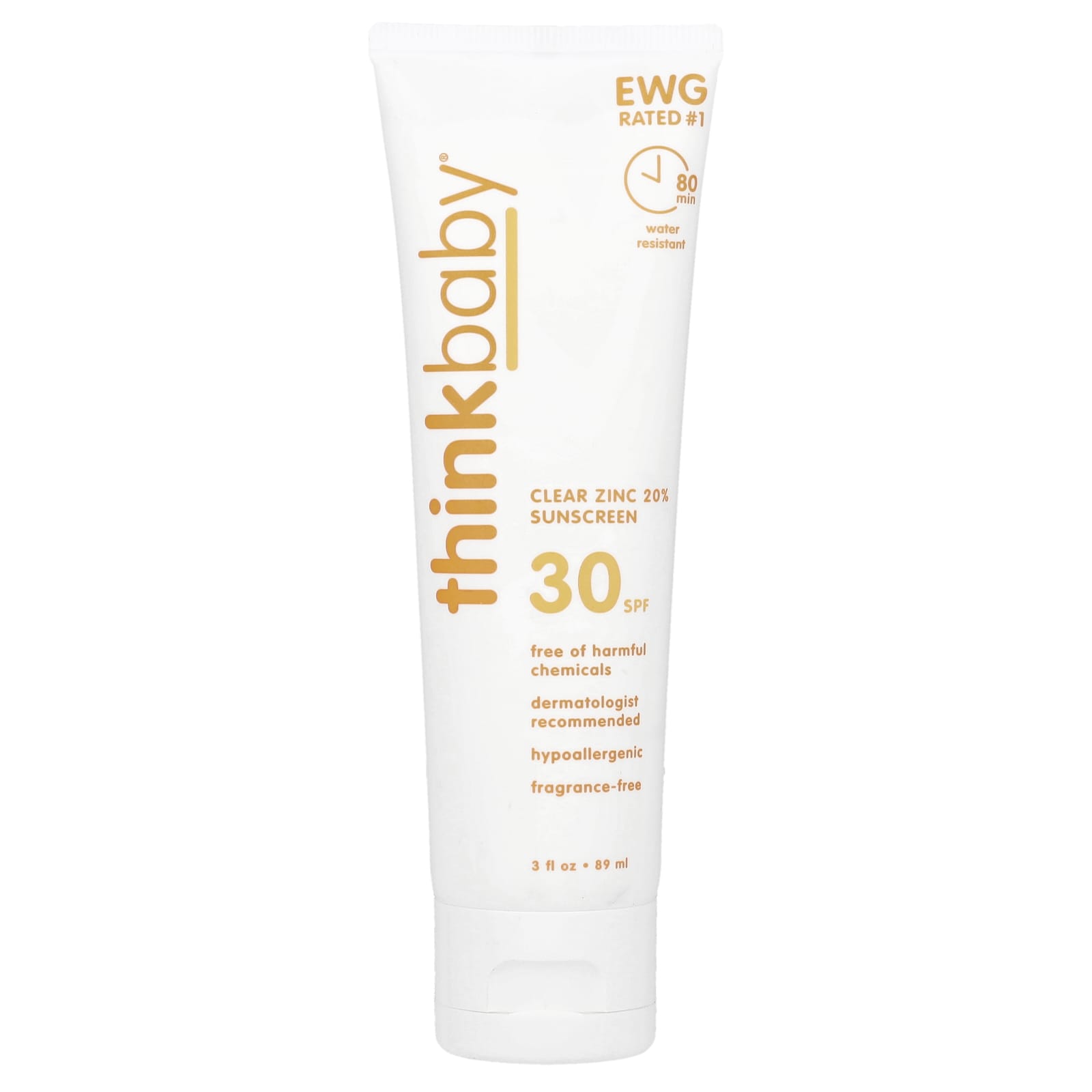 think, Thinkbaby, Clear Zinc 20% Sunscreen, SPF 30, Fragrance-Free, 3 fl oz (89 ml) - Image 1