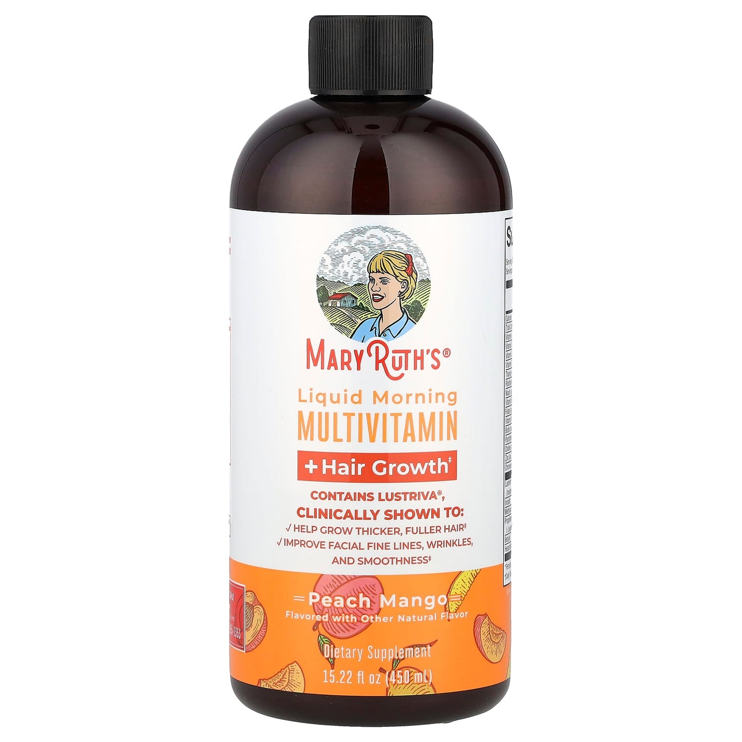 MaryRuth's, Liquid Morning Multivitamin + Hair Growth, Peach Mango, 15.22 fl oz (450 ml) - Image 1