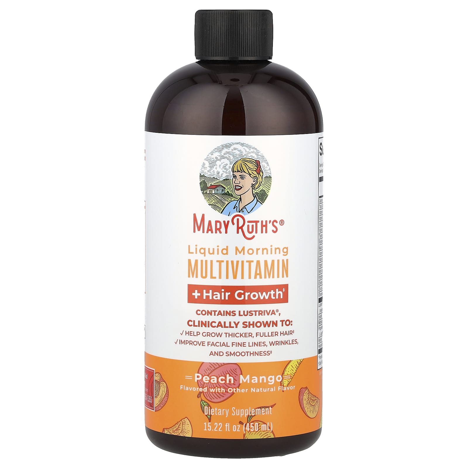 MaryRuth's, Liquid Morning Multivitamin + Hair Growth, Peach Mango, 15.22 fl oz (450 ml) - Image 1