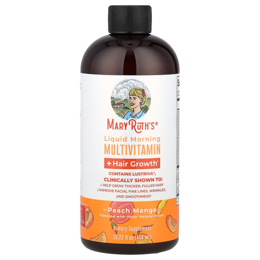 MaryRuth's, Liquid Morning Multivitamin + Hair Growth, Peach Mango, 15.22 fl oz (450 ml) - Image 1