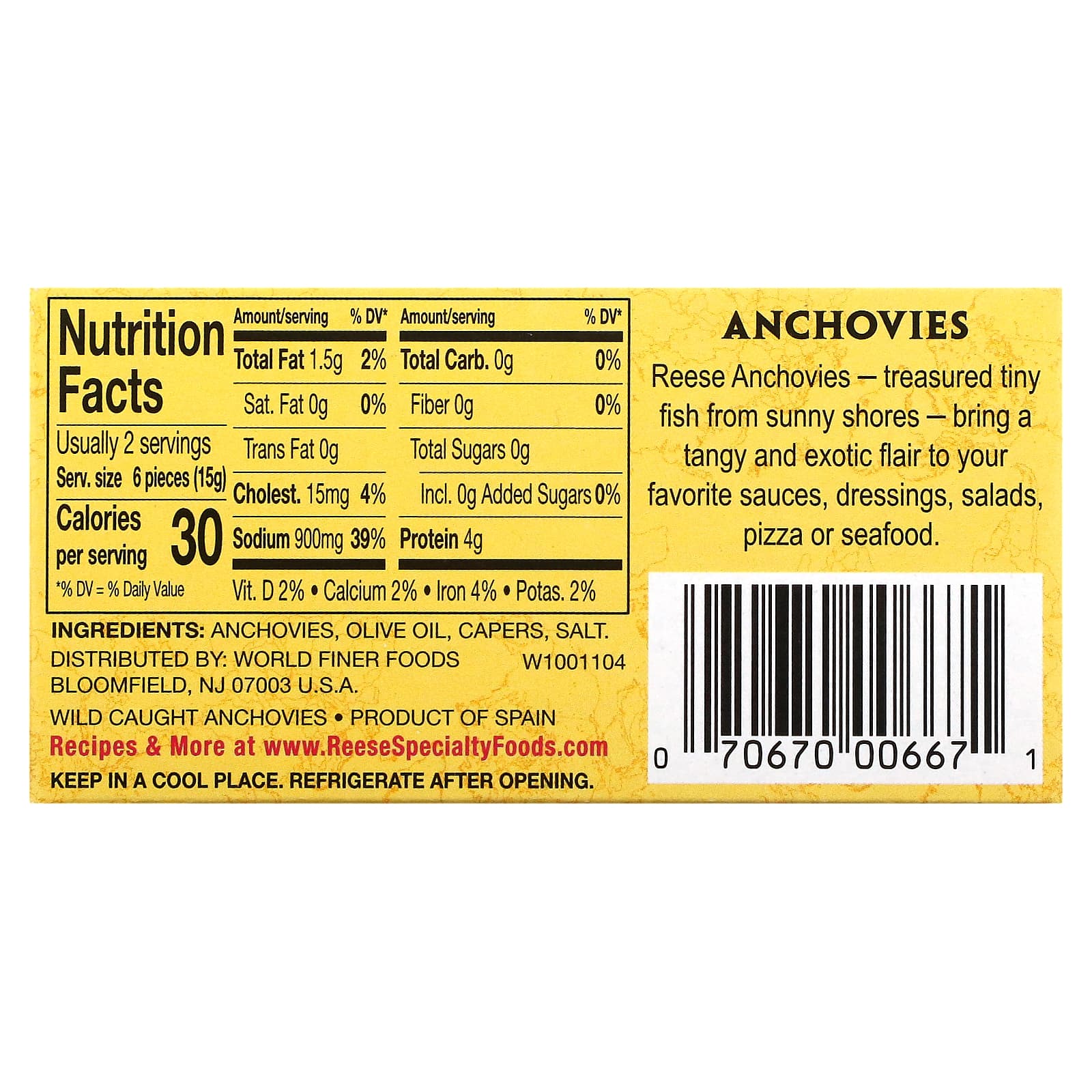 Reese, Rolled Fillets of Anchovies, 2 oz (56 g) - Image 2