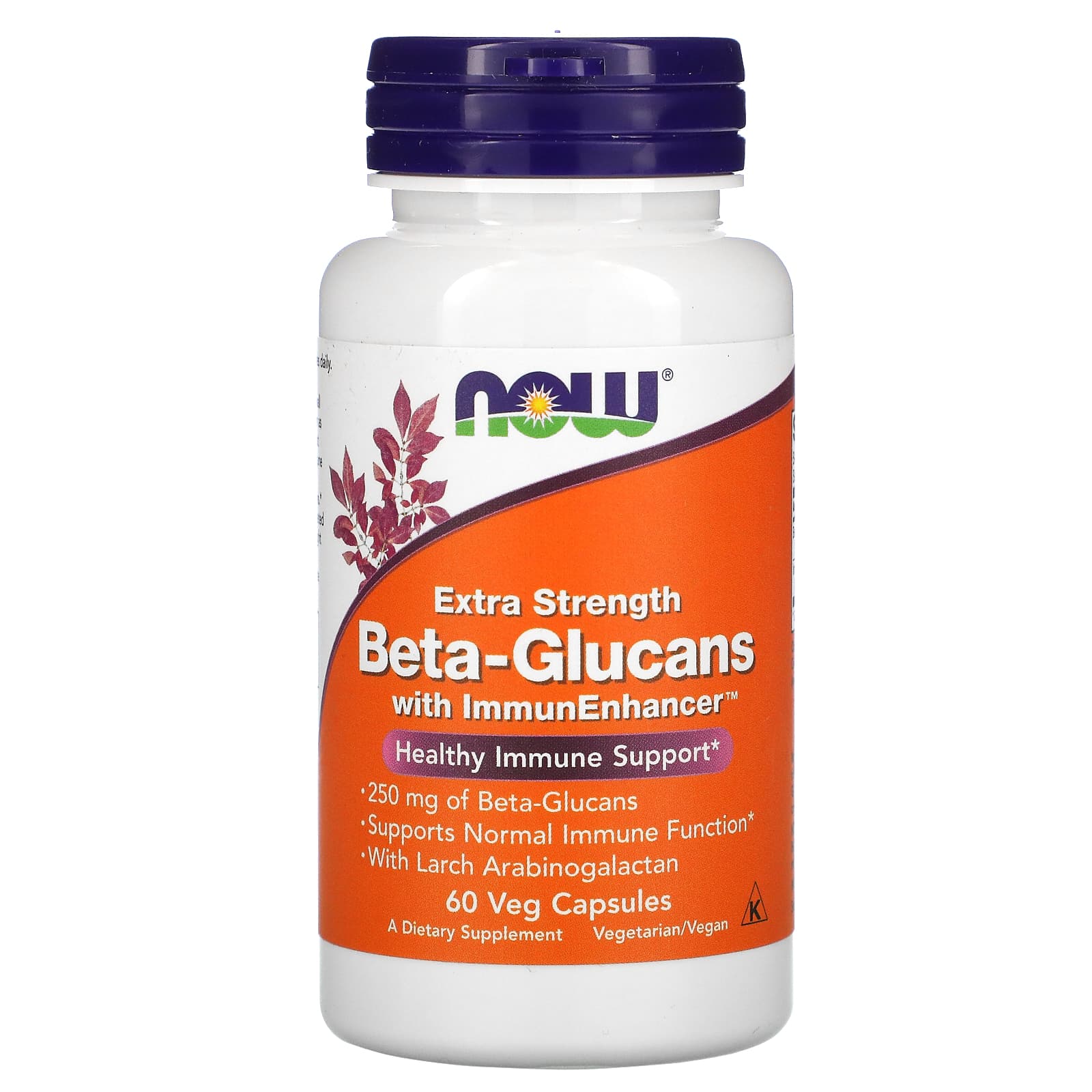 NOW Foods, Beta-Glucans, with ImmunEnhancer, Extra Strength, 250 mg, 60 Veg Capsules - Image 1