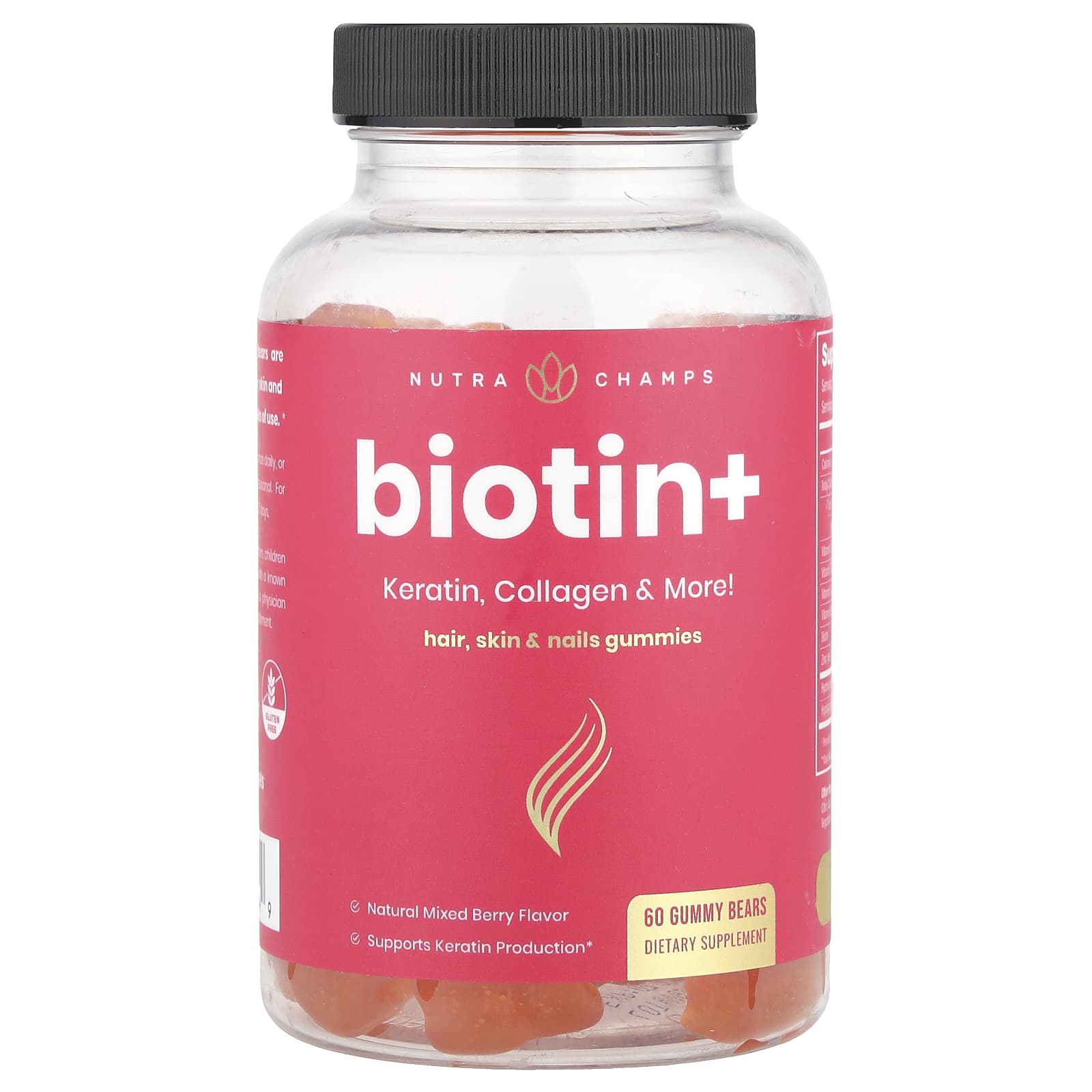 NutraChamps, Biotin+, Mixed Berry, 60 Gummy Bears - Image 1