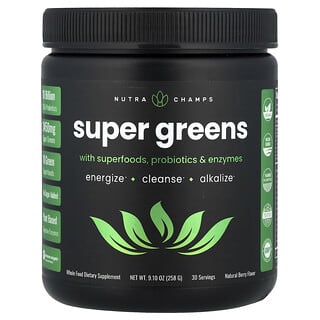 NutraChamps Super Greens: Energize, Cleanse & Alkalize with Natural Berry Flavor