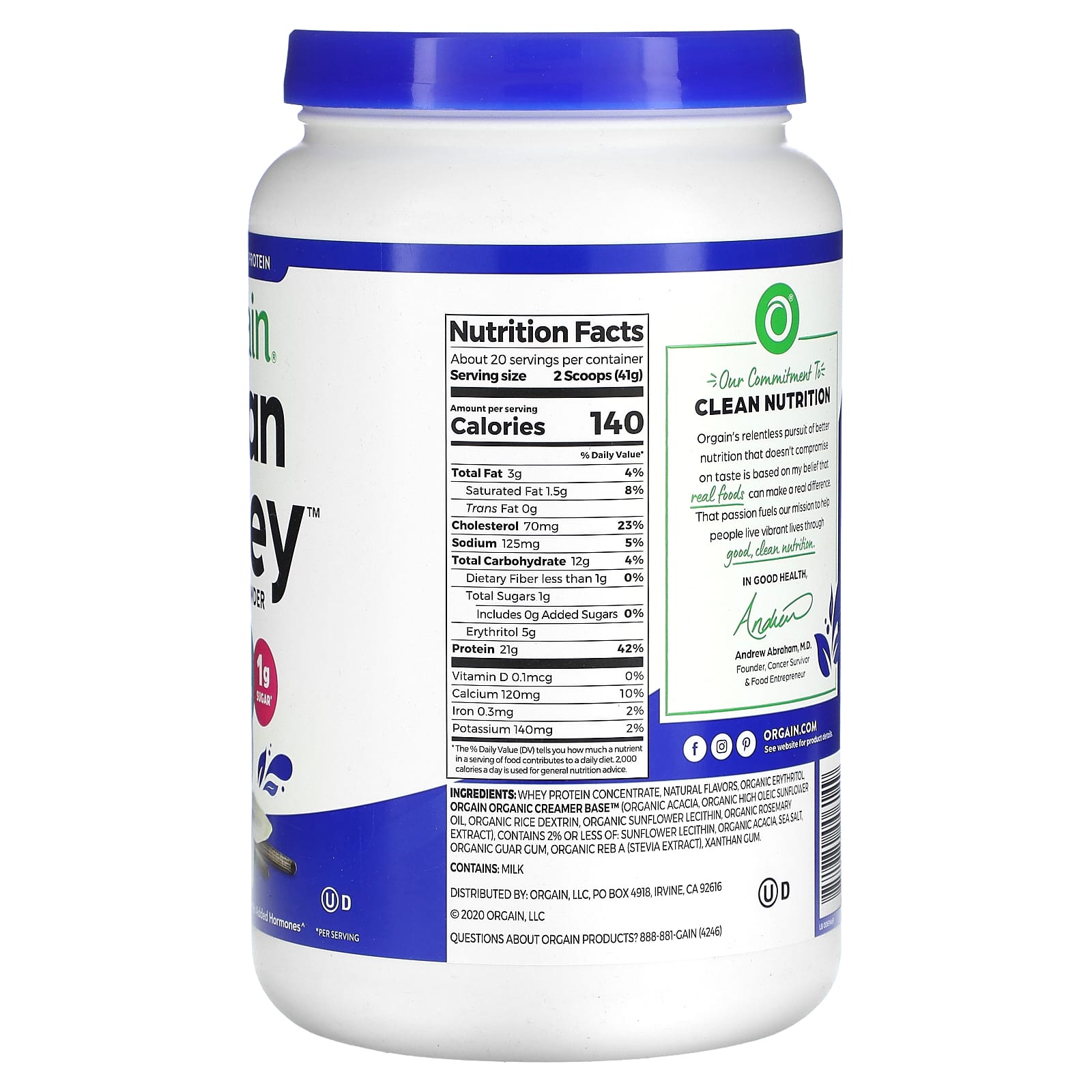 Orgain, Grass-Fed Whey Protein, Clean Whey Protein Powder, Vanilla Bean, 1.82 lbs (828 g) - Image 2