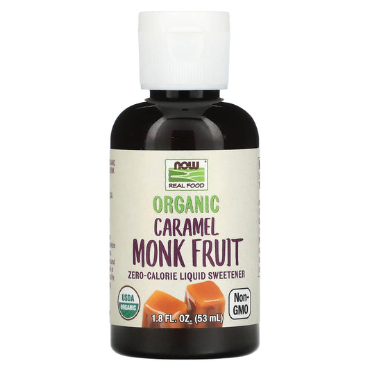 NOW Foods, Real Food, Organic Monk Fruit, Zero-Calorie Liquid Sweetener, Caramel, 1.8 fl oz (53 ml) - Image 1