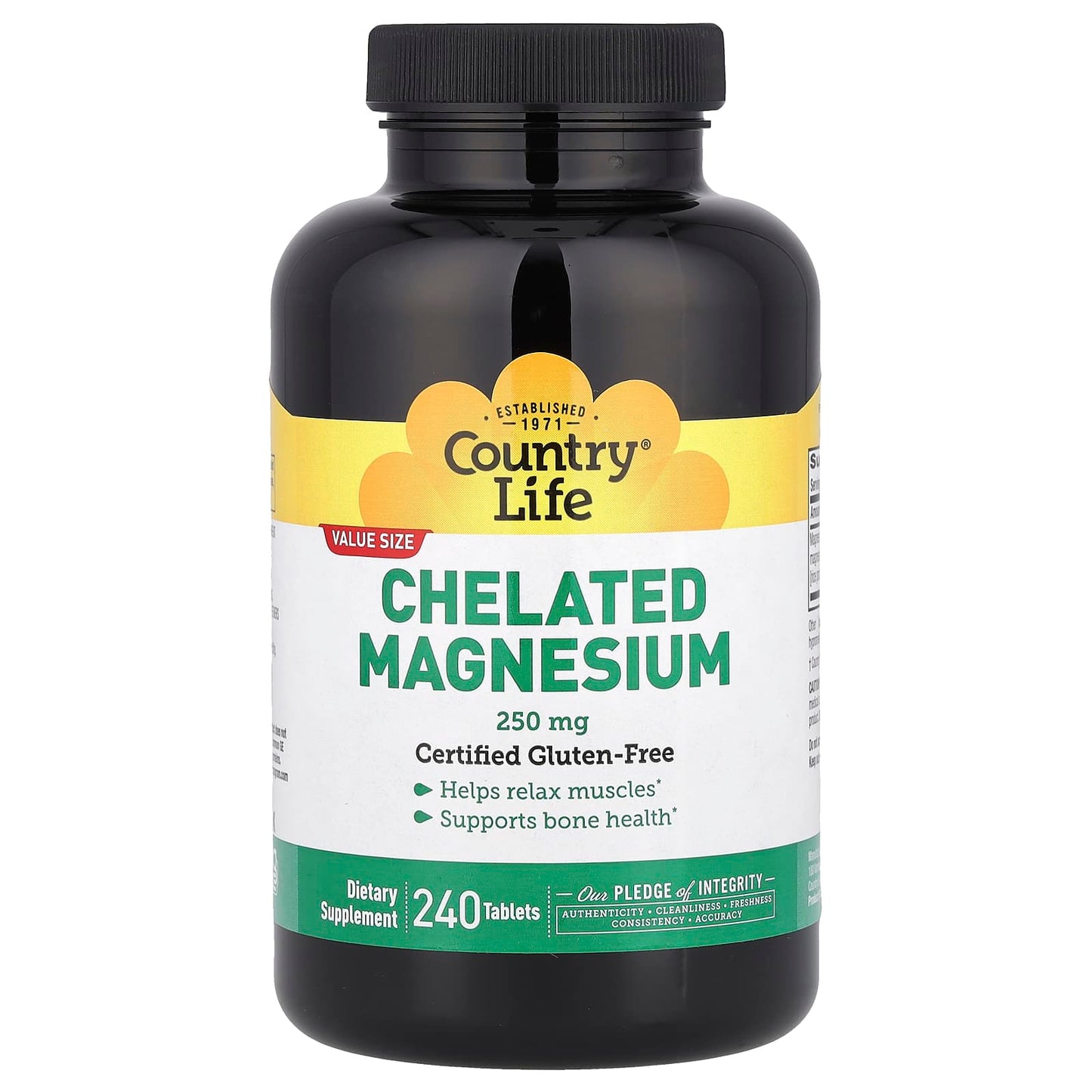 Country Life Chelated Magnesium 250mg for Relaxation & Bone Health - Image 1