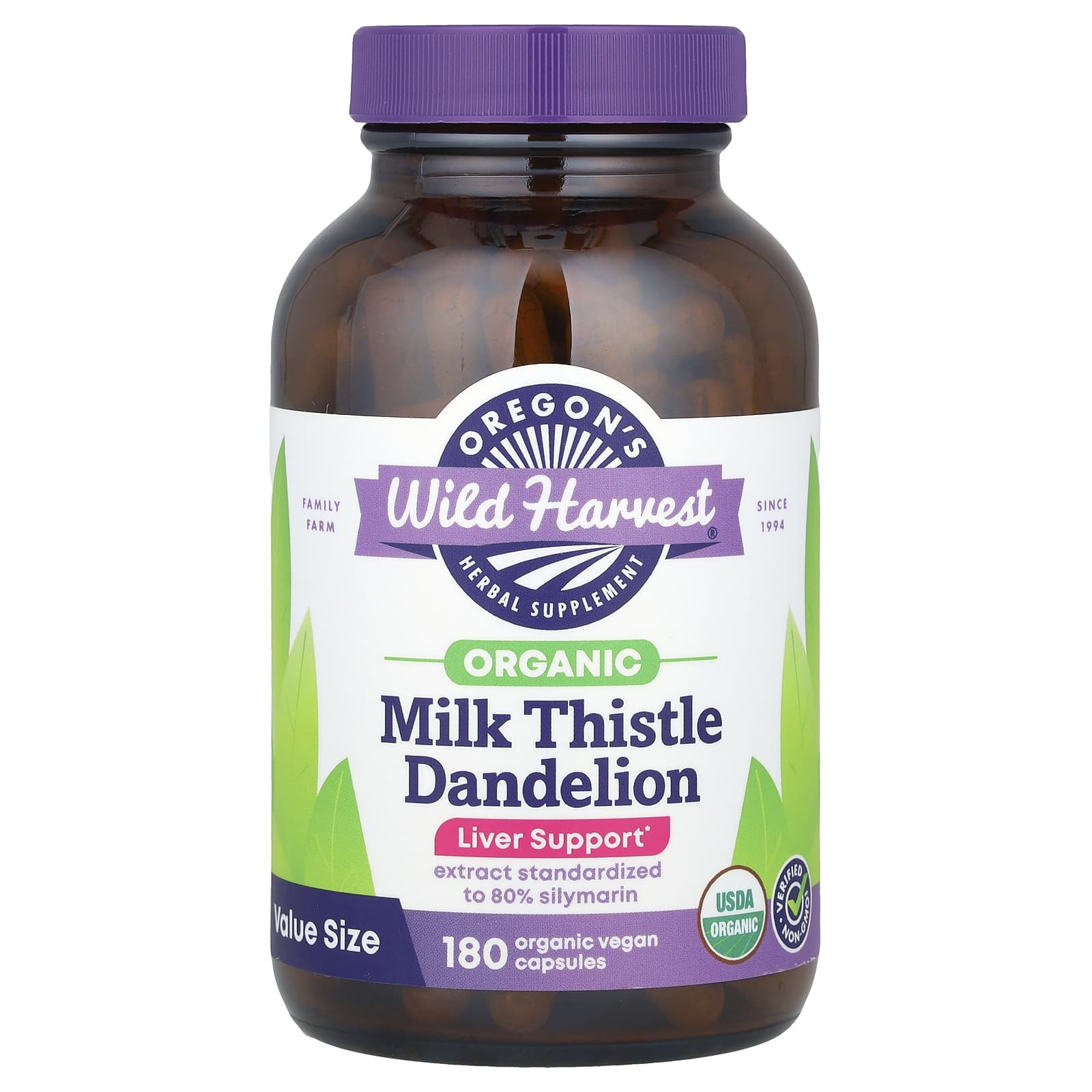 Oregon's Wild Harvest, Organic Milk Thistle Dandelion, 180 Vegan Capsules - Image 1