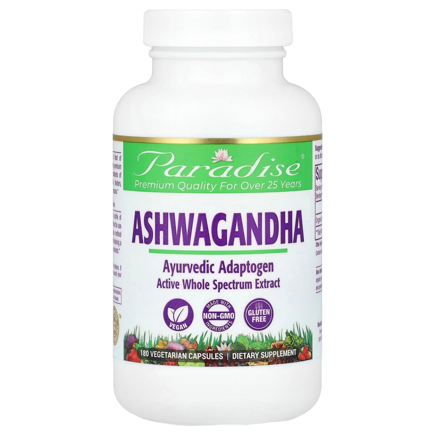 Paradise Herbs, Ashwagandha, 250 mg, 180 Vegetarian Capsules - Image 1