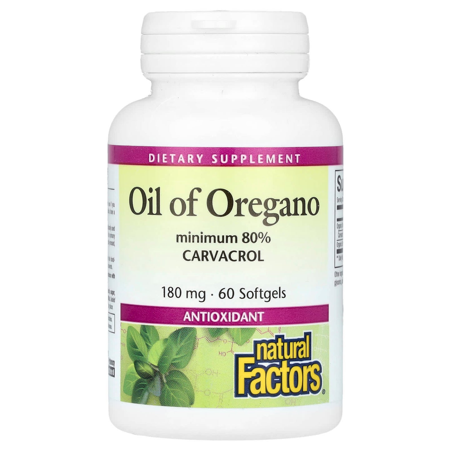 Natural Factors, Oil Of Oregano, 180 mg, 60 Softgels - Image 1