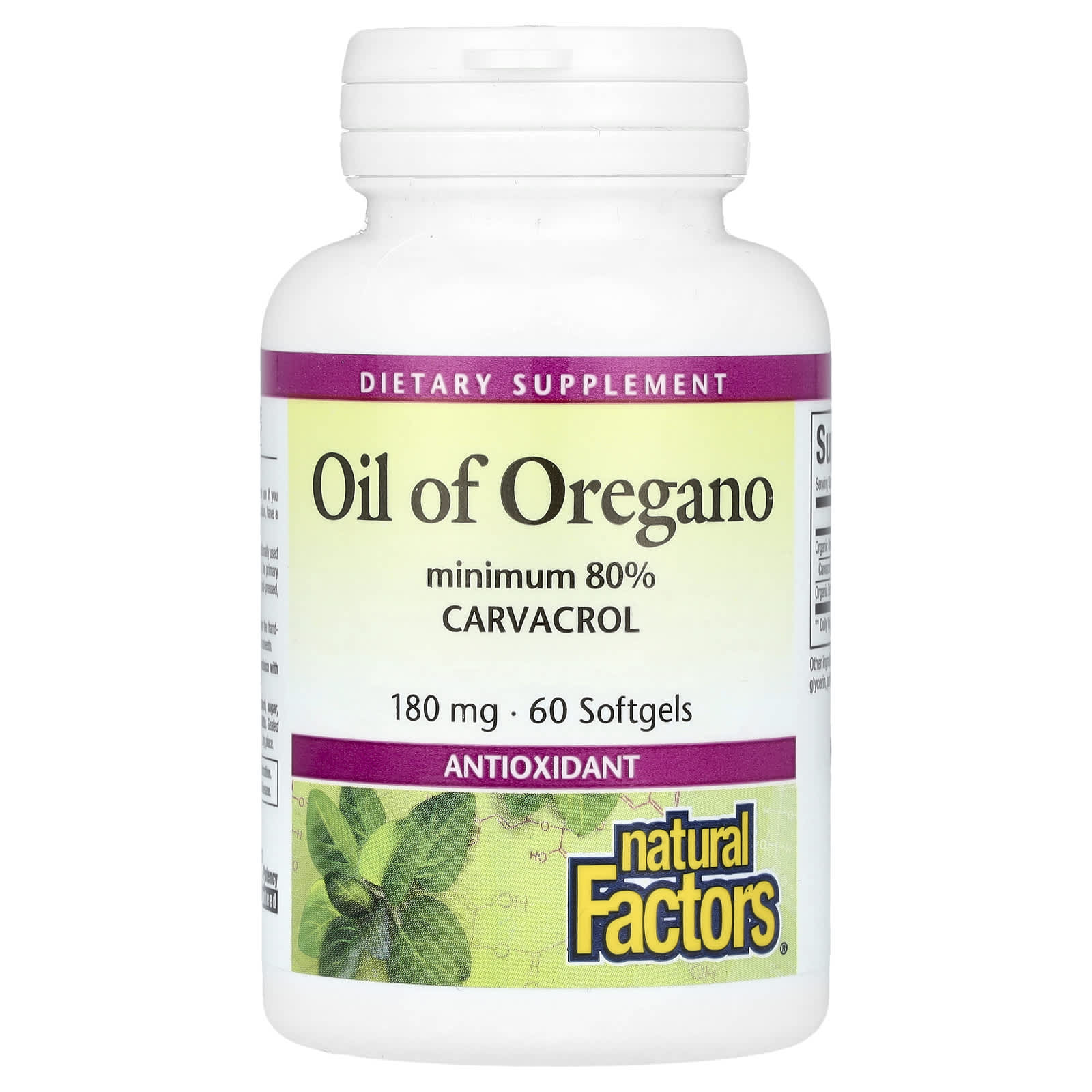 Natural Factors, Oil Of Oregano, 180 mg, 60 Softgels - Image 1